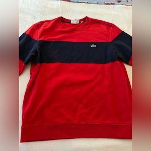 Mens Lacoste Red sweater/ sweatshirt with navy stripe.